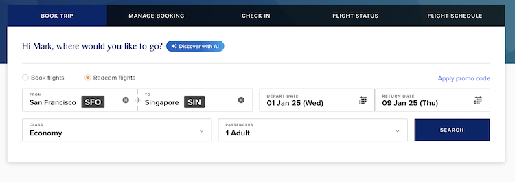 singapore airlines flight search